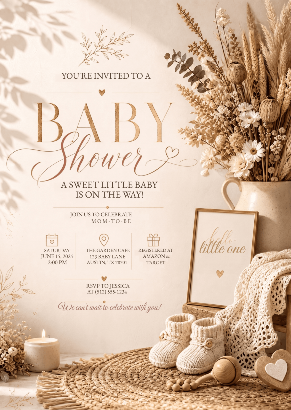 Neutral Boho Baby Shower Invitation Template Neutral Boho Baby Shower Invitation Template