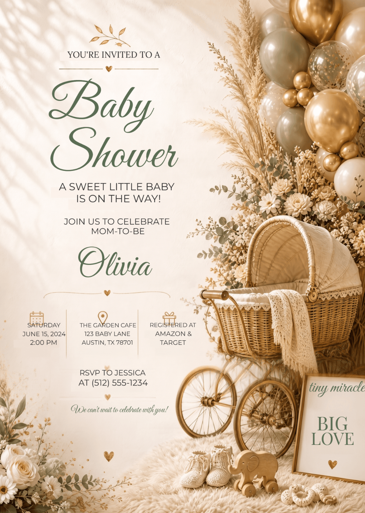 Luxury Sage Green Baby Shower Invitation Template Luxury Sage Green Baby Shower Invitation Template