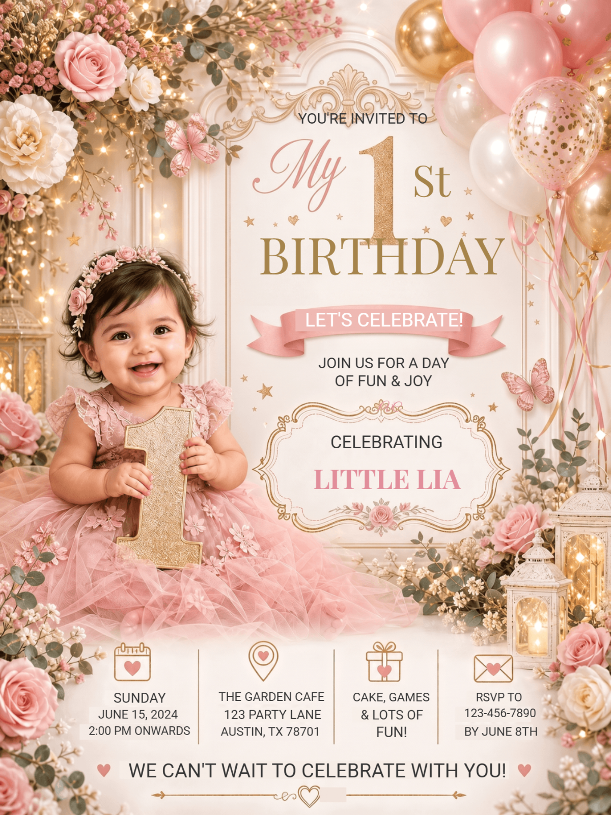 Free Pink Baby Girl 1st Birthday Invitation Template Free Pink Baby Girl 1st Birthday Invitation Template