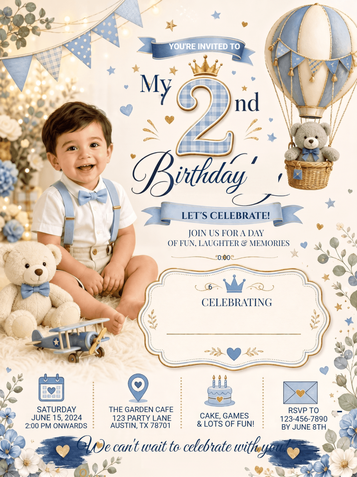 Free Blue Baby Boy 2nd Birthday Invitation Template Free Blue Baby Boy 2nd Birthday Invitation Template