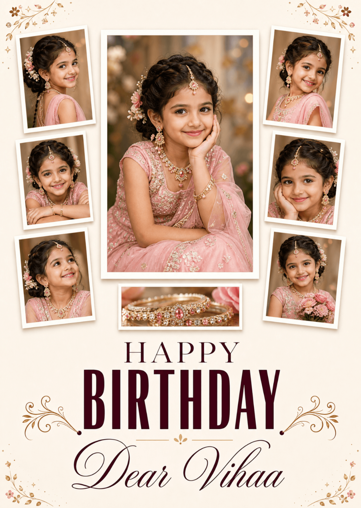 Elegant Girl Birthday Photo Collage Invitation - Happy Birthday Wishes, Image Generator