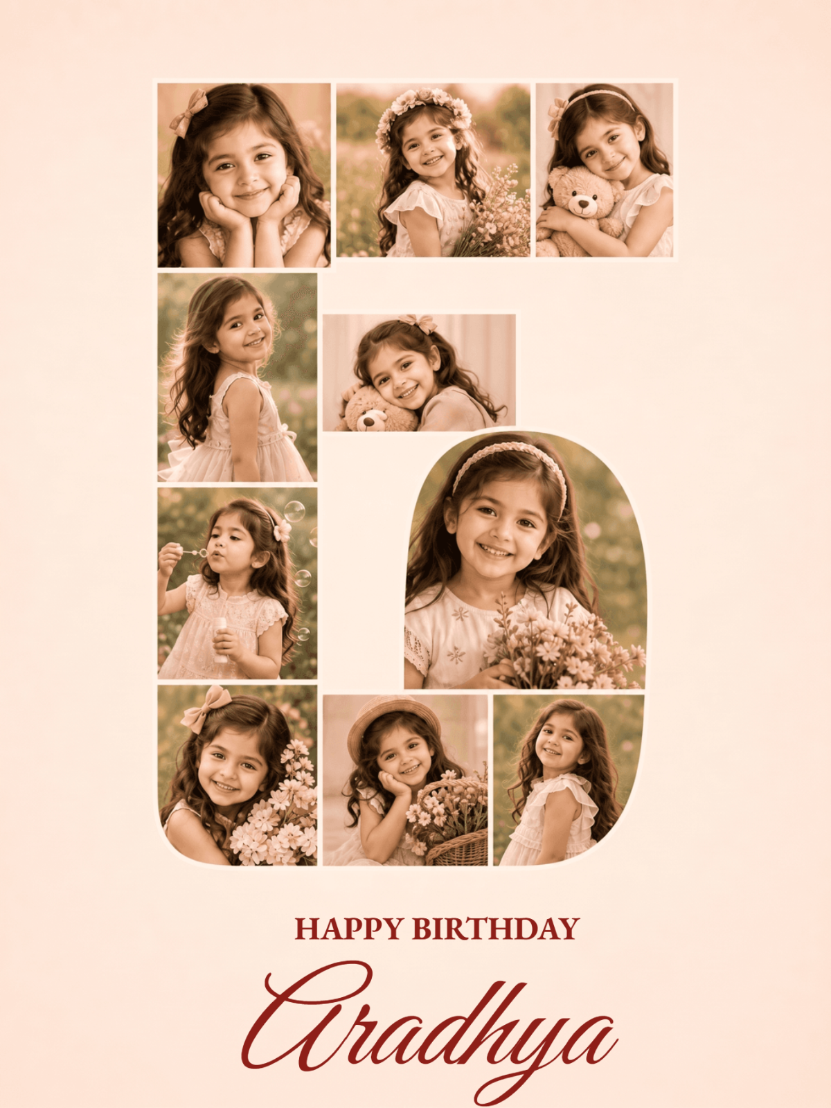 Pink Birthday Photo Collage Template for Girls - Happy Birthday Wishes, Image Generator