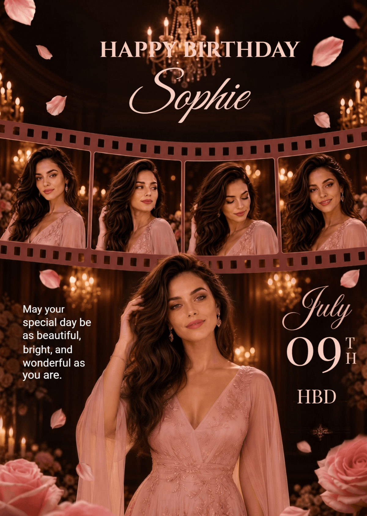 Luxury Pink Birthday Photo Collage - Happy Birthday Wishes, Image Generator