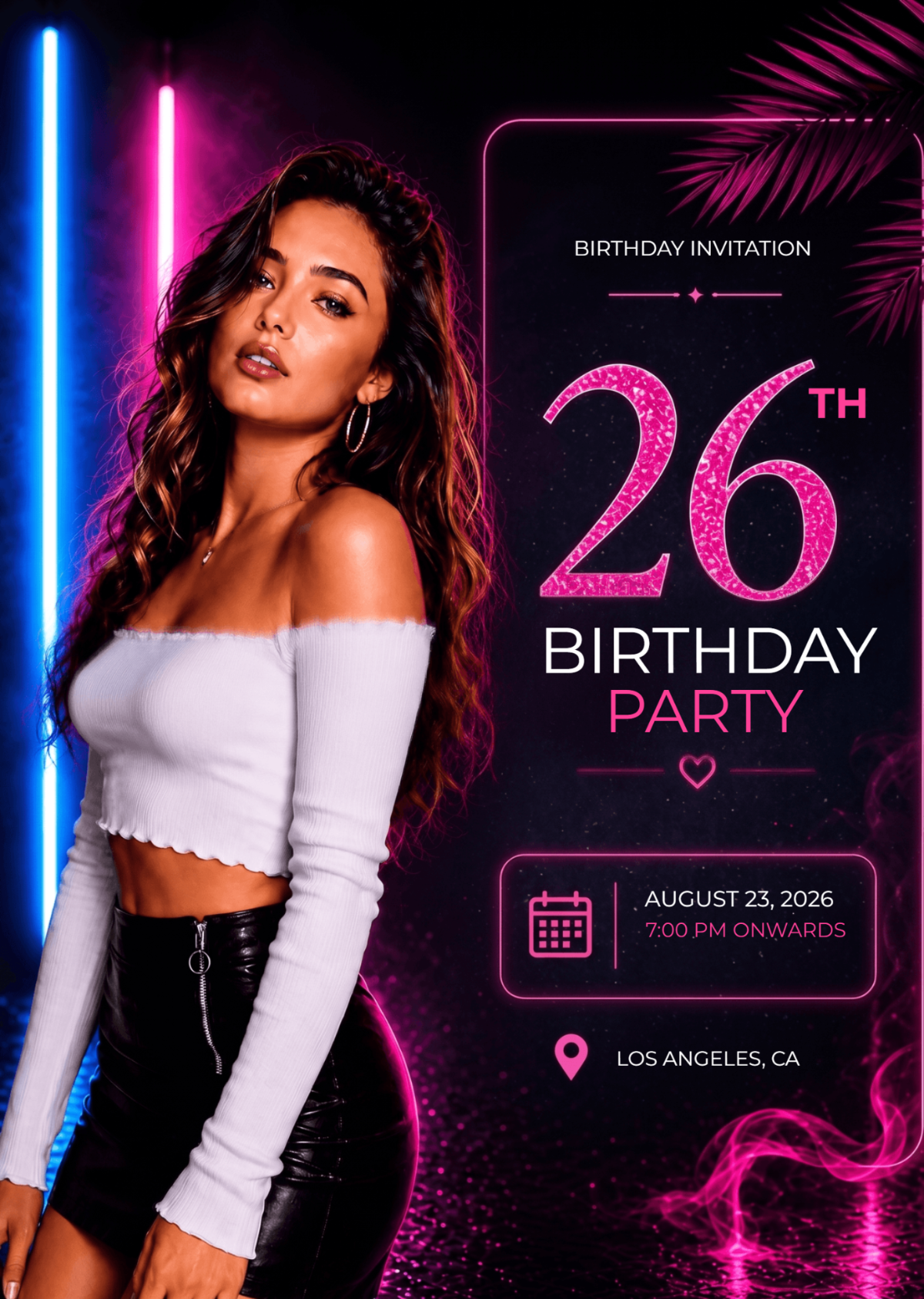2026 Neon Birthday Invitation Calendar Template