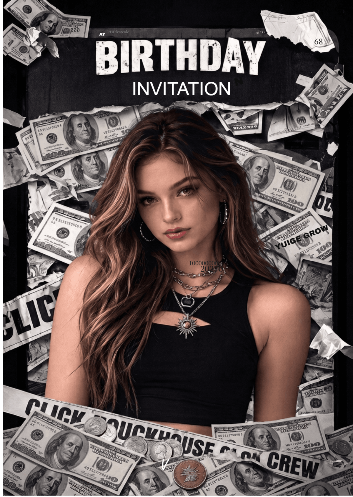 Black & Silver 21st Birthday Party Invitation