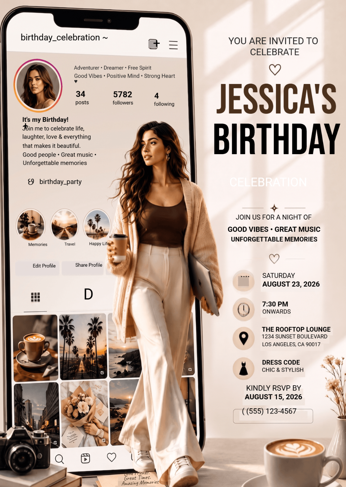Elegant Instagram Birthday Invitation Template