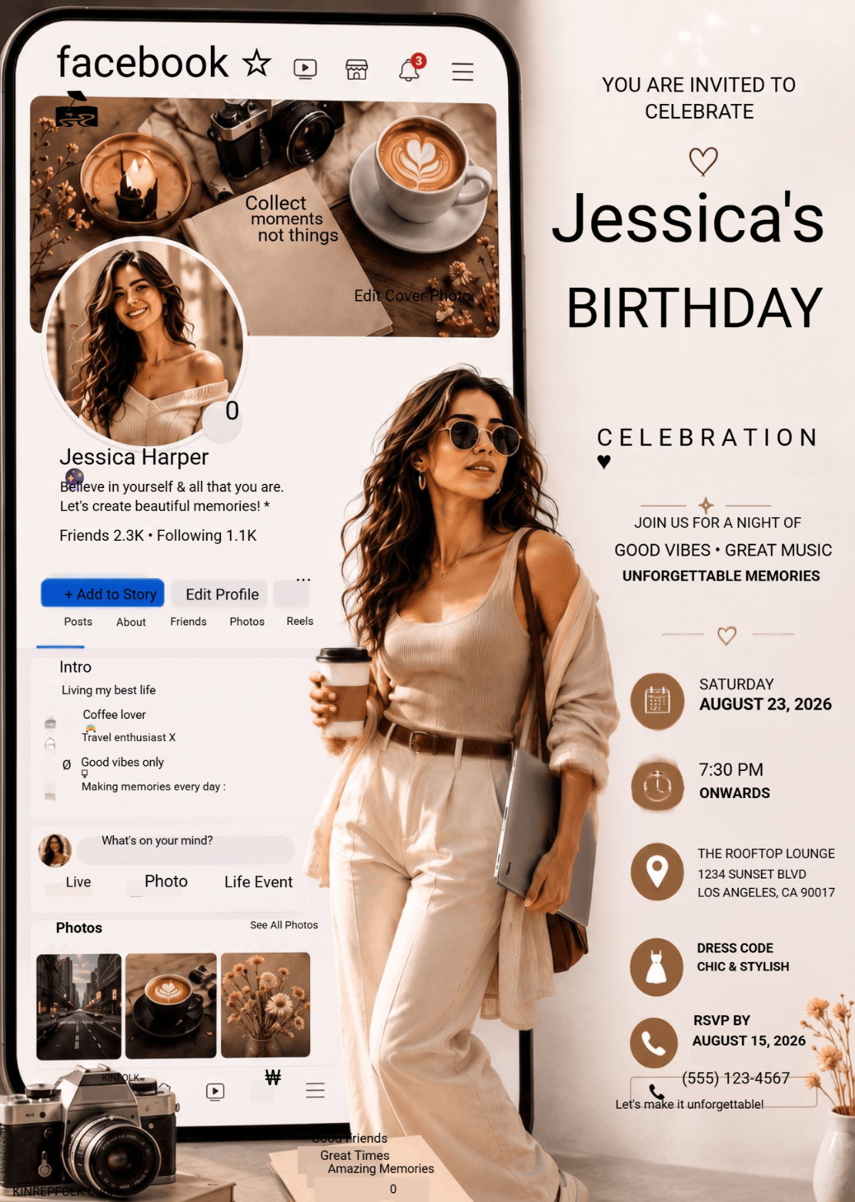 Elegant Facebook Birthday Invitation Template