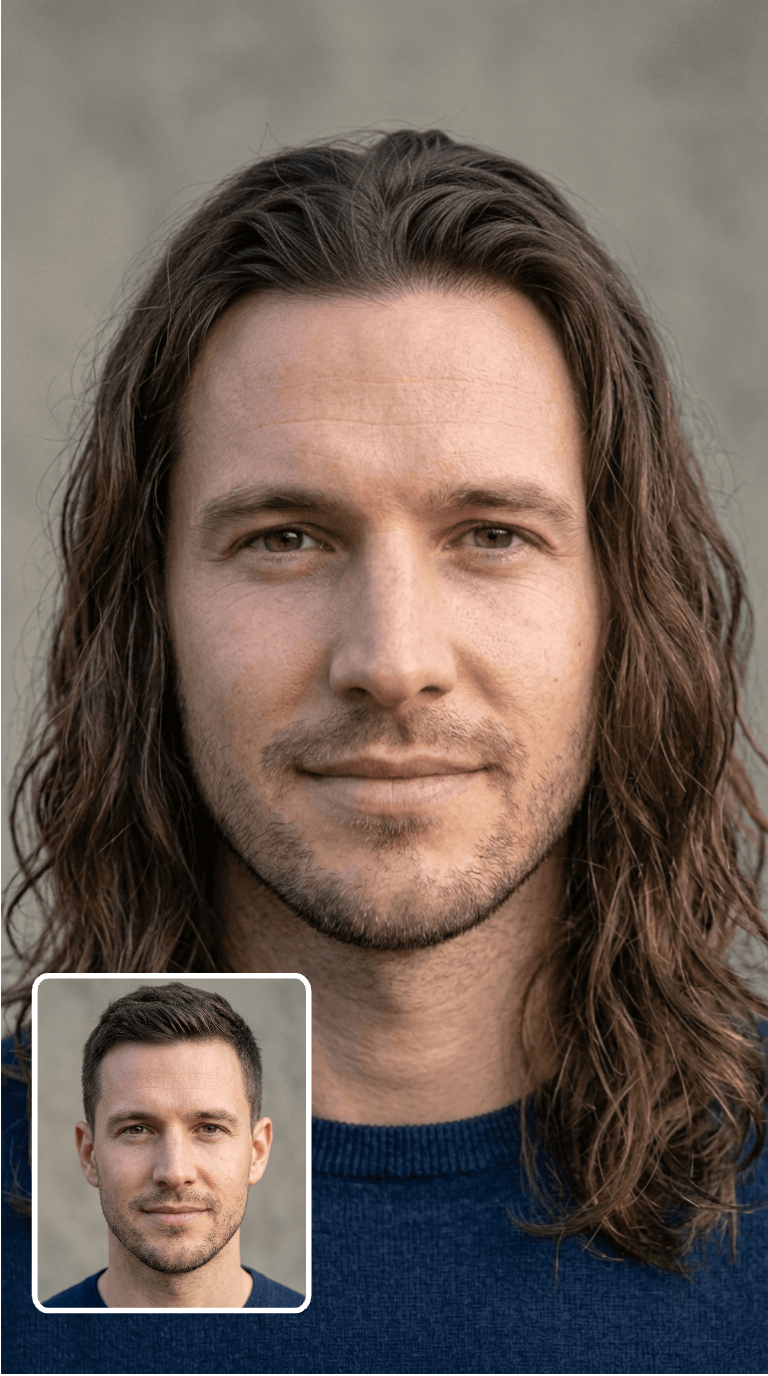 Men Short to Long Curly Hair - AI Long Hair Extender – Add Long Hair to Your Photo. Men Short to Long Curly Hair - AI Long Hair Extender – Add Long Hair to Your Photo.