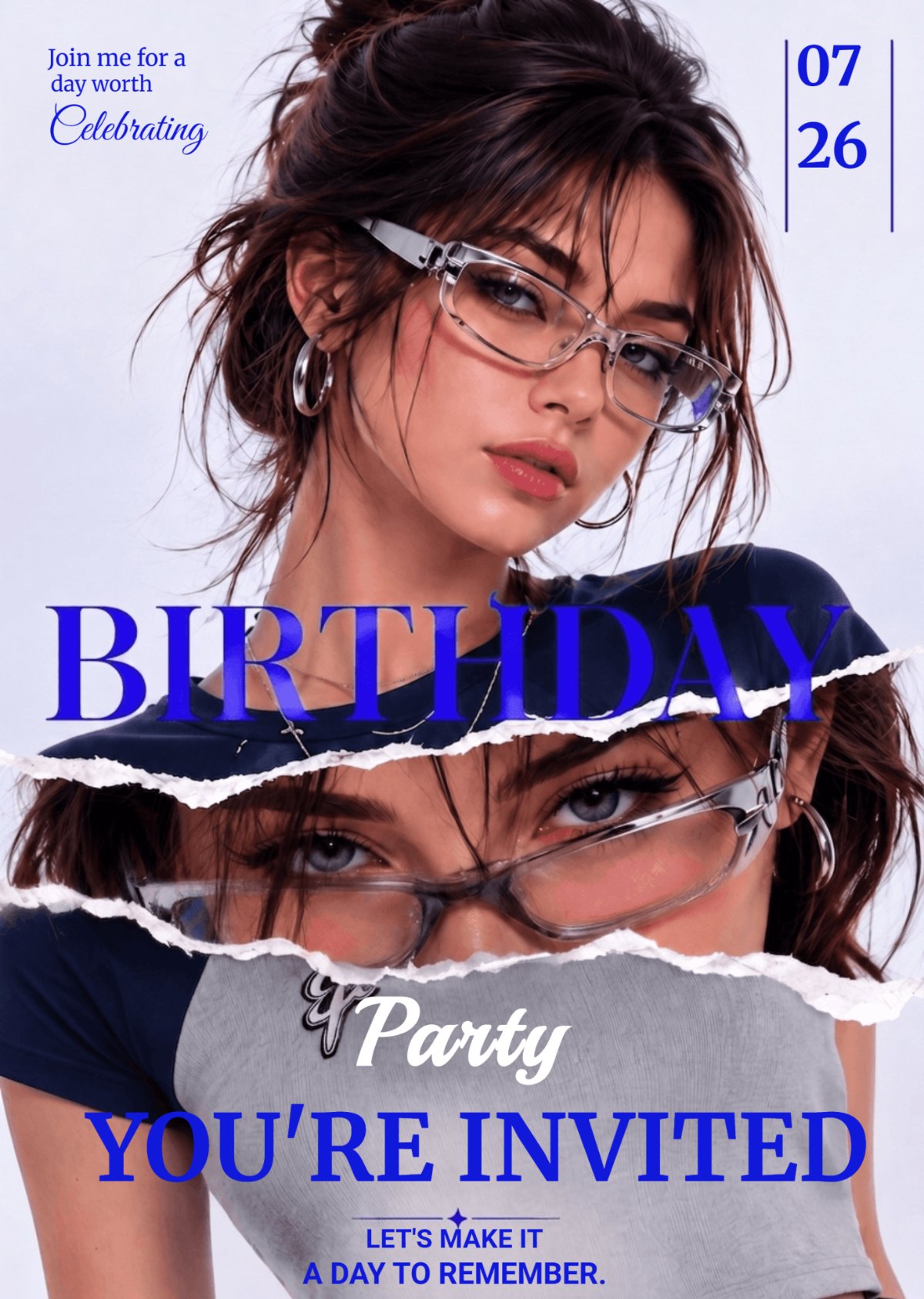 Blue Fashion Birthday Invitation Template for Women