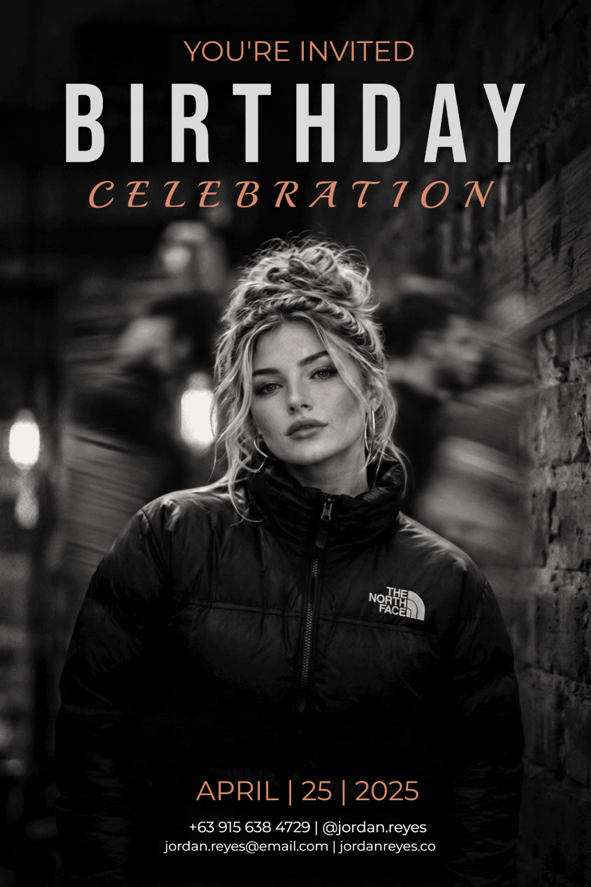 Cinematic Black Birthday Invitation Template for Women