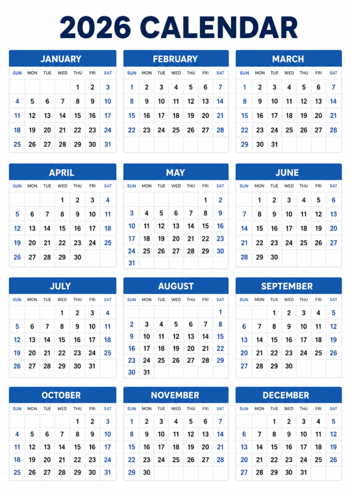 Free 2026 Year Planner Template to Edit Online