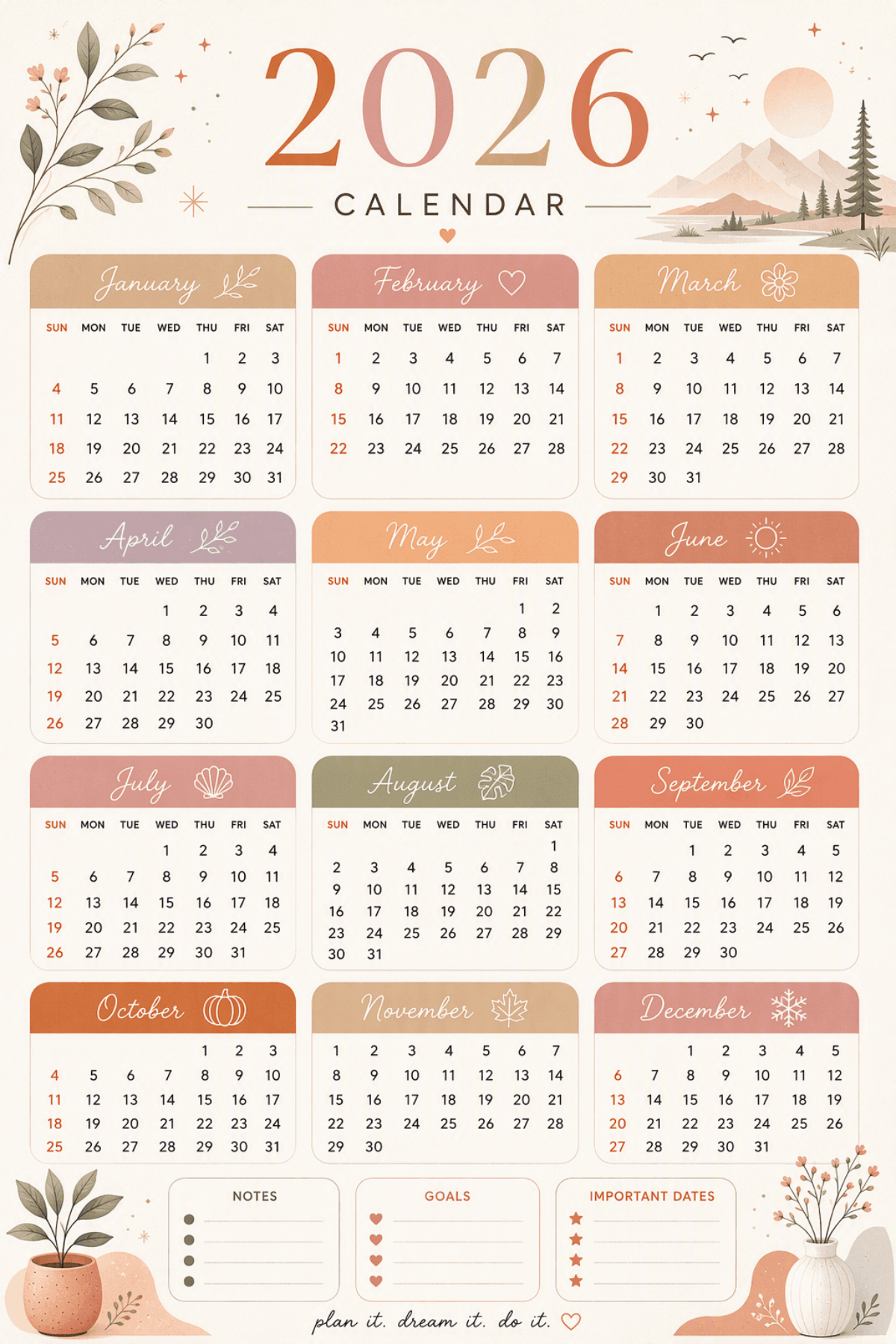 Free 2026 Calendar Planner Template to Edit Online