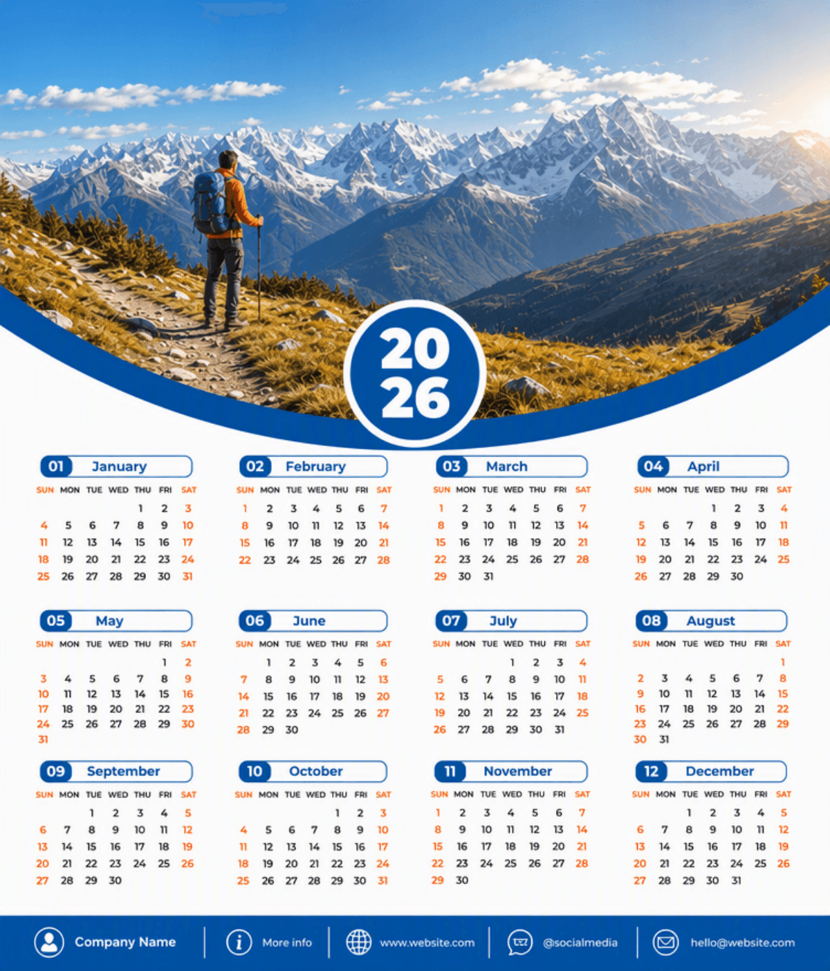 Free 2026 Modern Calendar Template to Edit Online