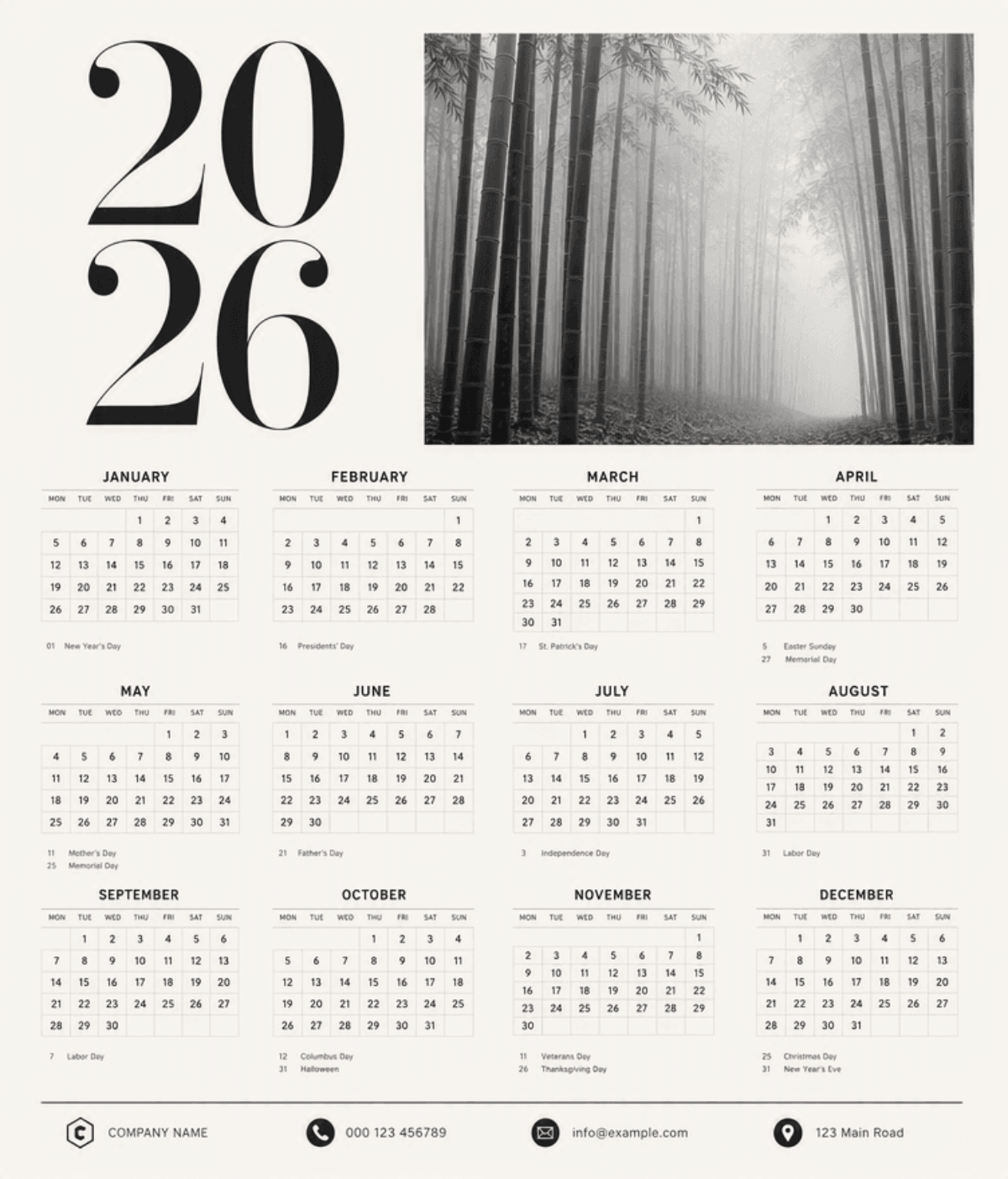 Free 2026 Minimalist Calendar Template to Edit Online