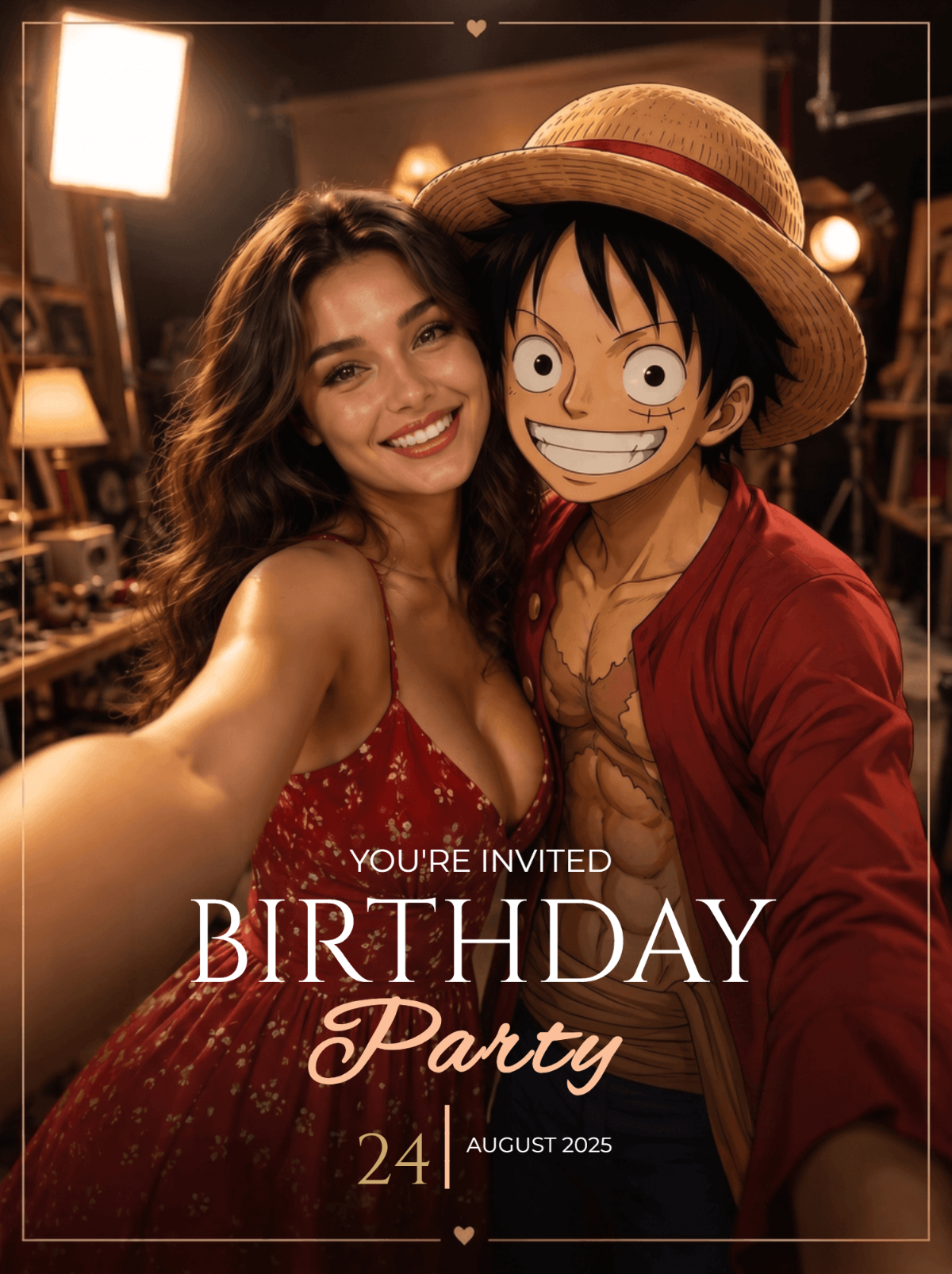 Grand Adventure Anime Birthday Selfie Celebration Invitation
