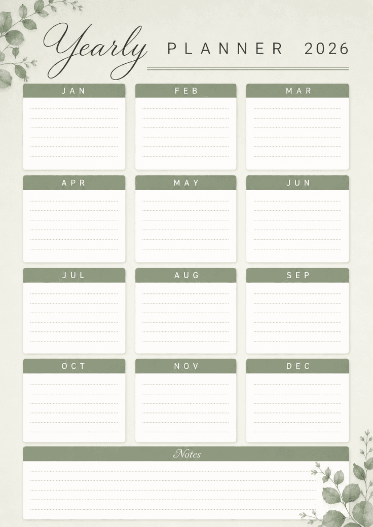 Free 2026 Yearly Planner Template to Edit Online