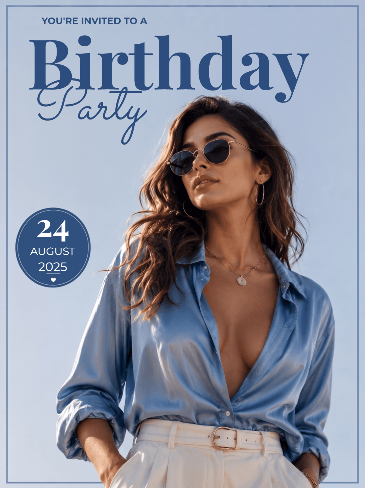 Blue Muse Birthday – Modern Editorial Party Invitation