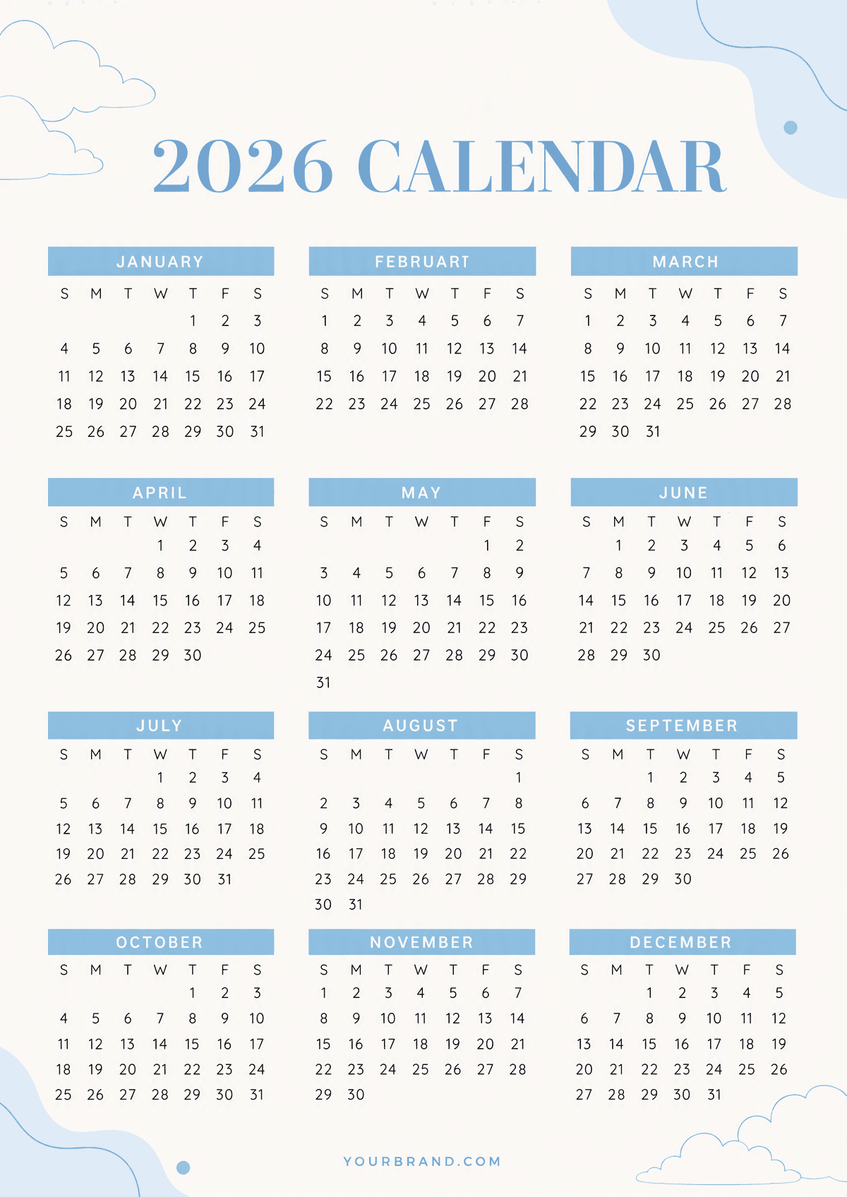 Free 2026 Aesthetic Calendar Template to Edit Online