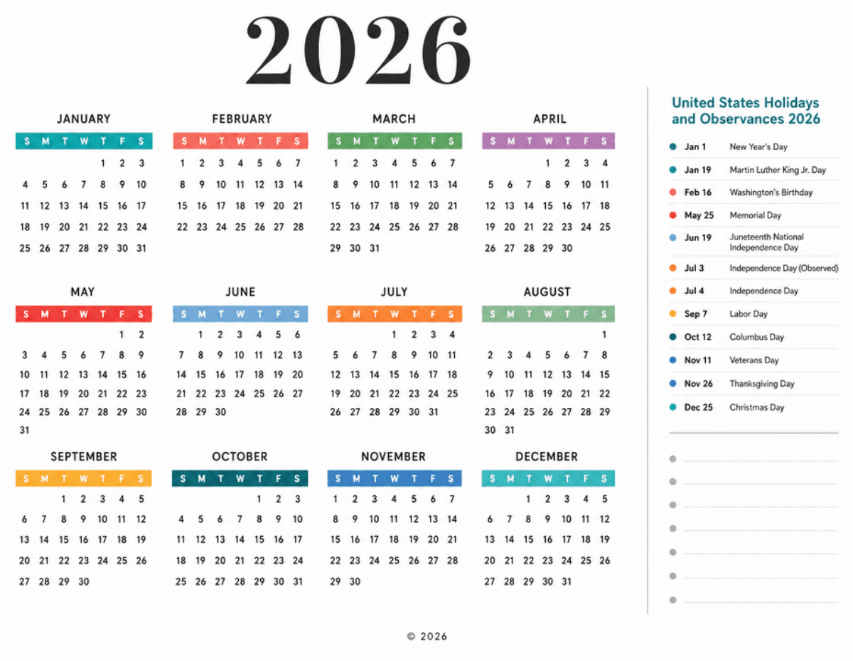 Free 2026 Customizable Calendar Template to Edit Online