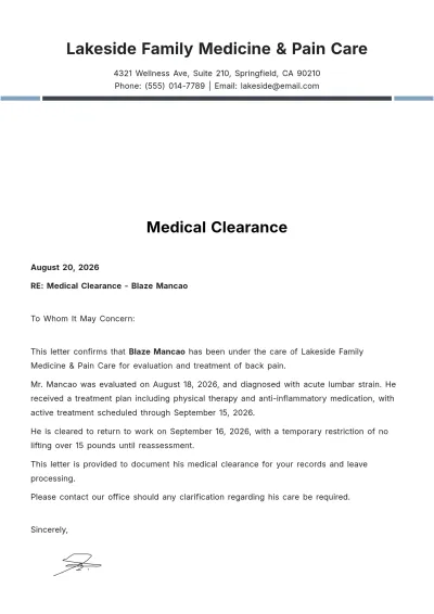 Free Doctor’s Note for Medical Clearance Template to Edit Online