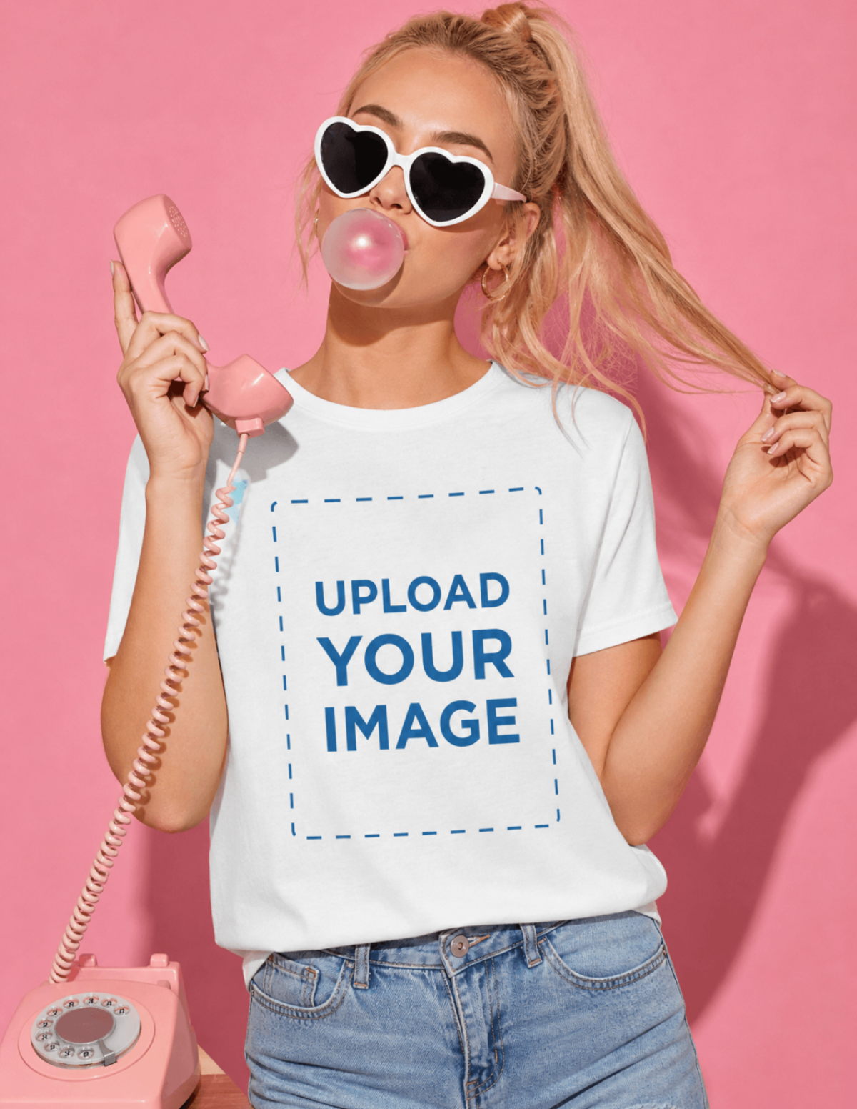 Free Cool Woman Blowing Bubble Gum T-Shirt Mockup Template to Edit Online