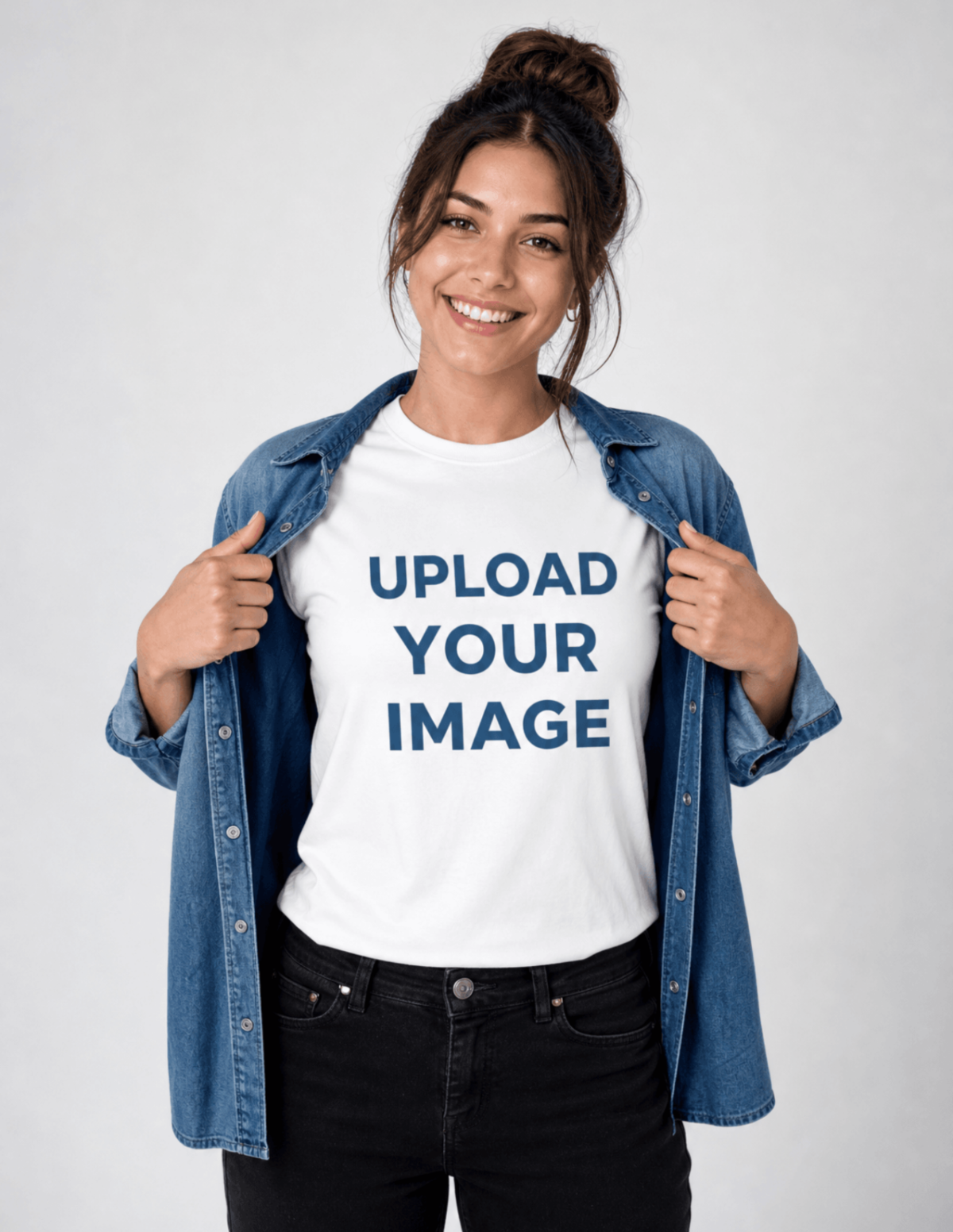 Free Happy Woman with a Trendy Unisex T Shirt Mockup Template to Edit Online