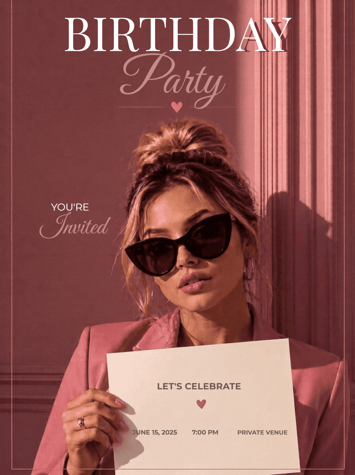 Pink Glam Birthday Party Invitation Template for Women