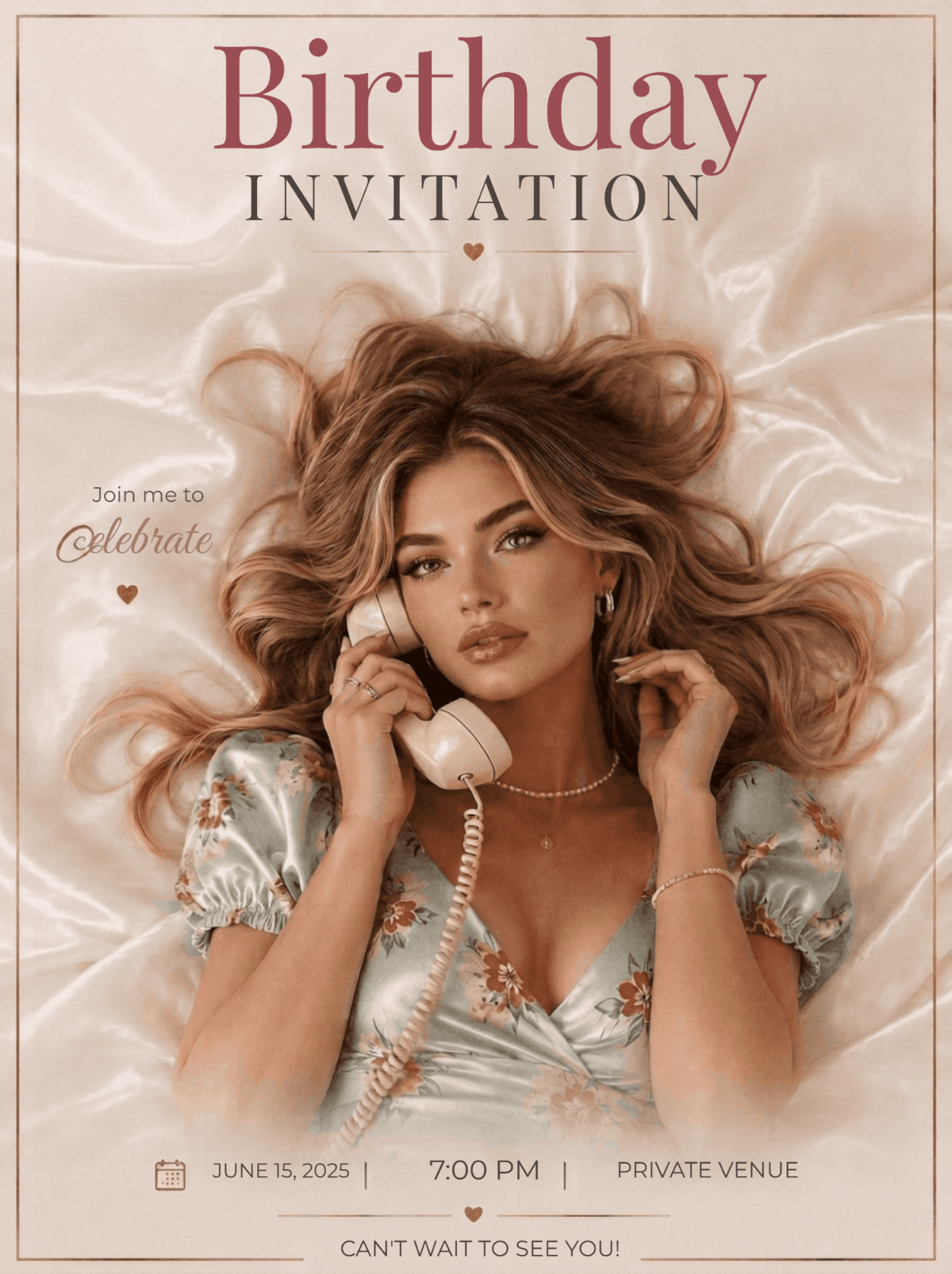 Elegant English Woman Vintage Birthday Invitation Template