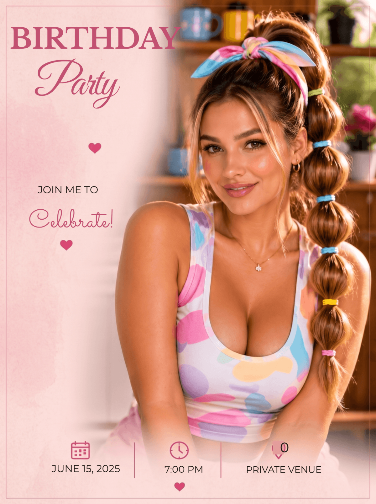 Pastel Glam Woman Birthday Party Invitation Template