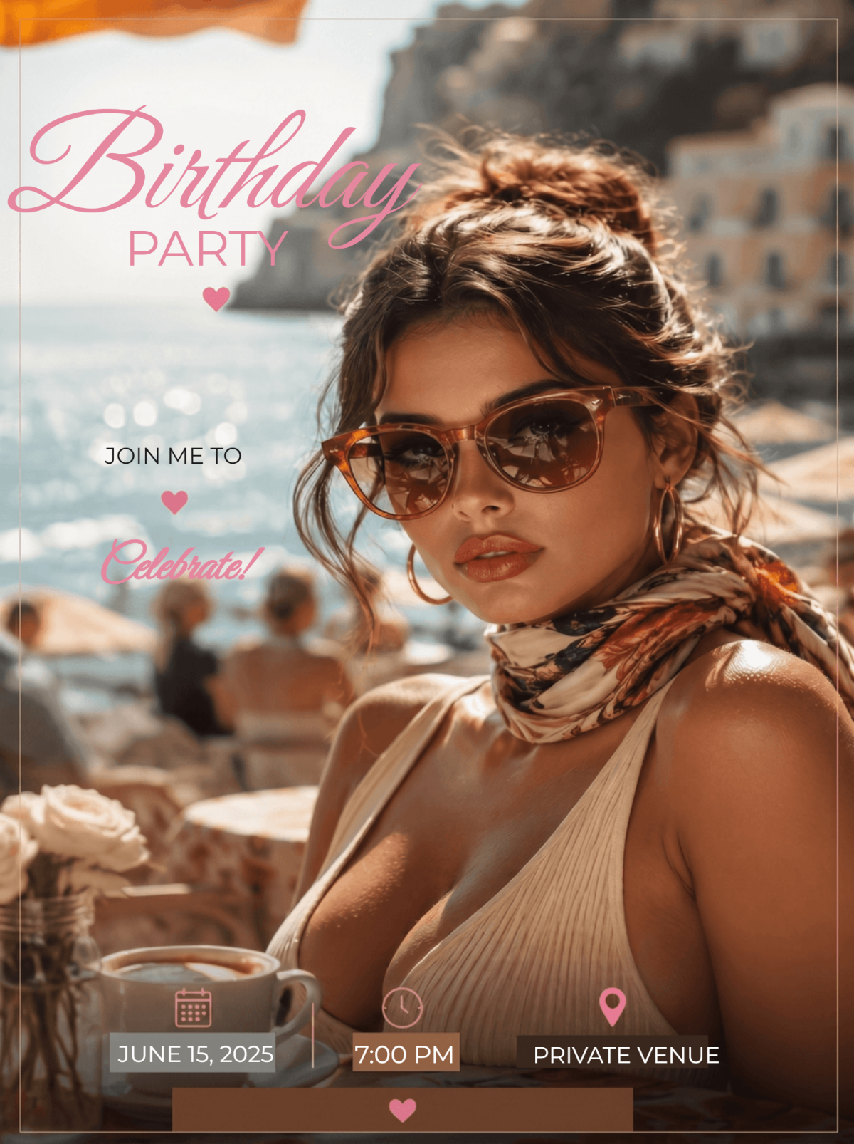 Seaside Café Glam Birthday Invitation Template