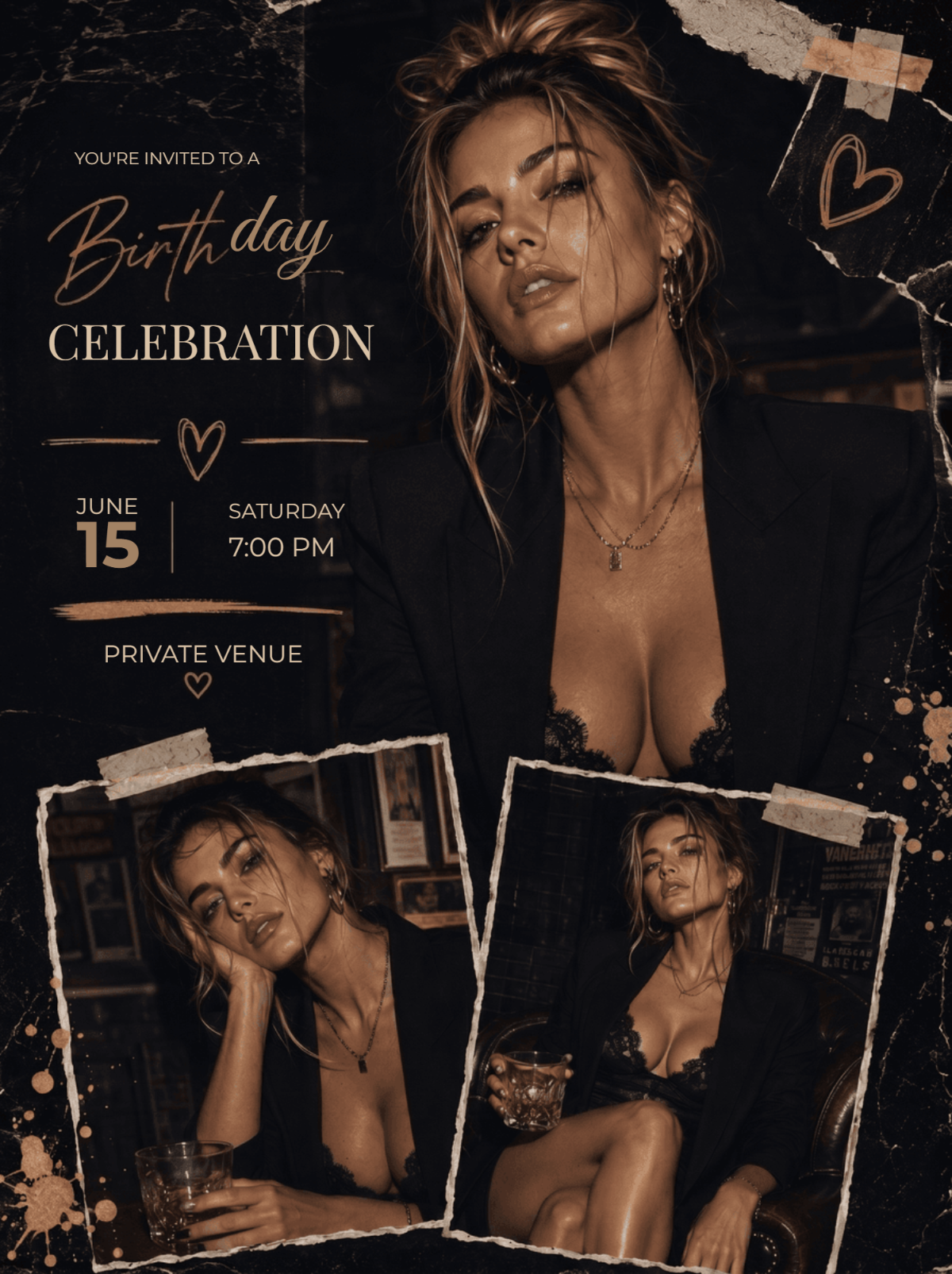 Midnight Glam Grunge Birthday Celebration Invitation Template