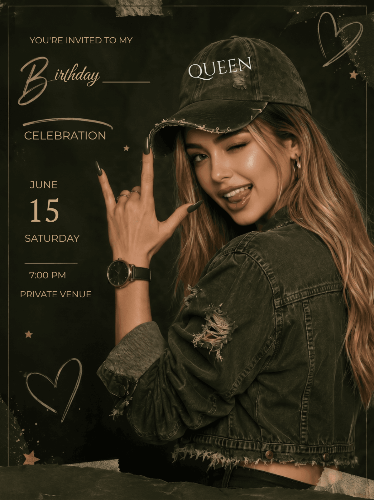 Olive Rebel Glam Birthday Invitation Template