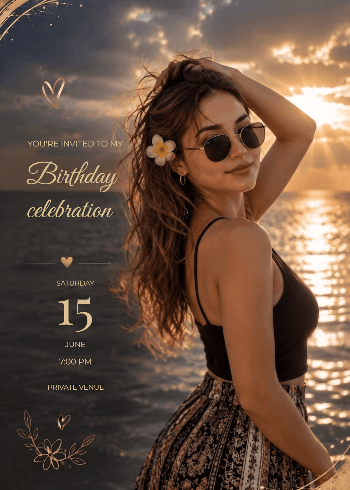 Golden Sunset Seaside Birthday Invitation Template