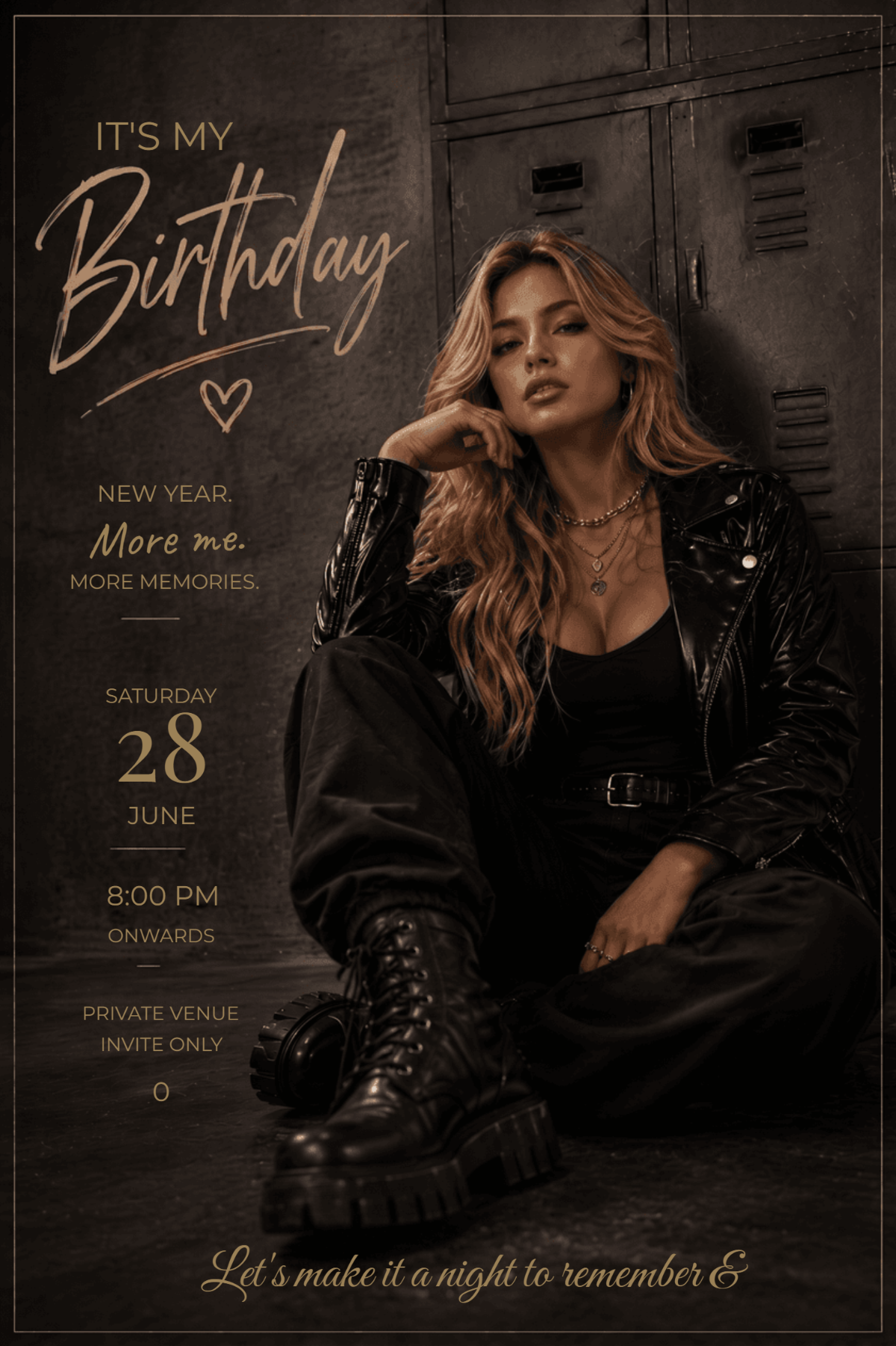 Golden Rebel Industrial Birthday Invitation Template