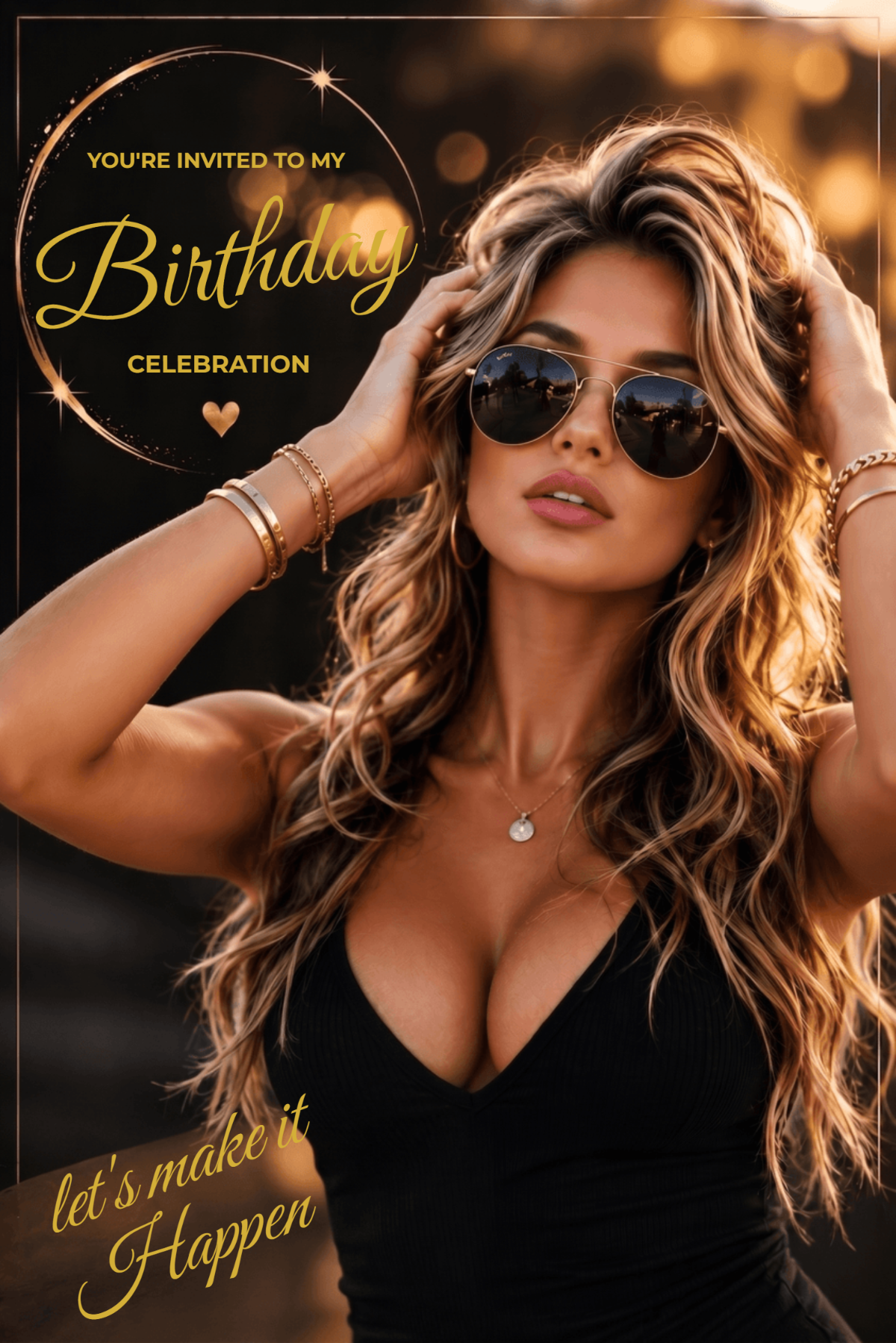 Golden Glow Glam Birthday Invitation Template