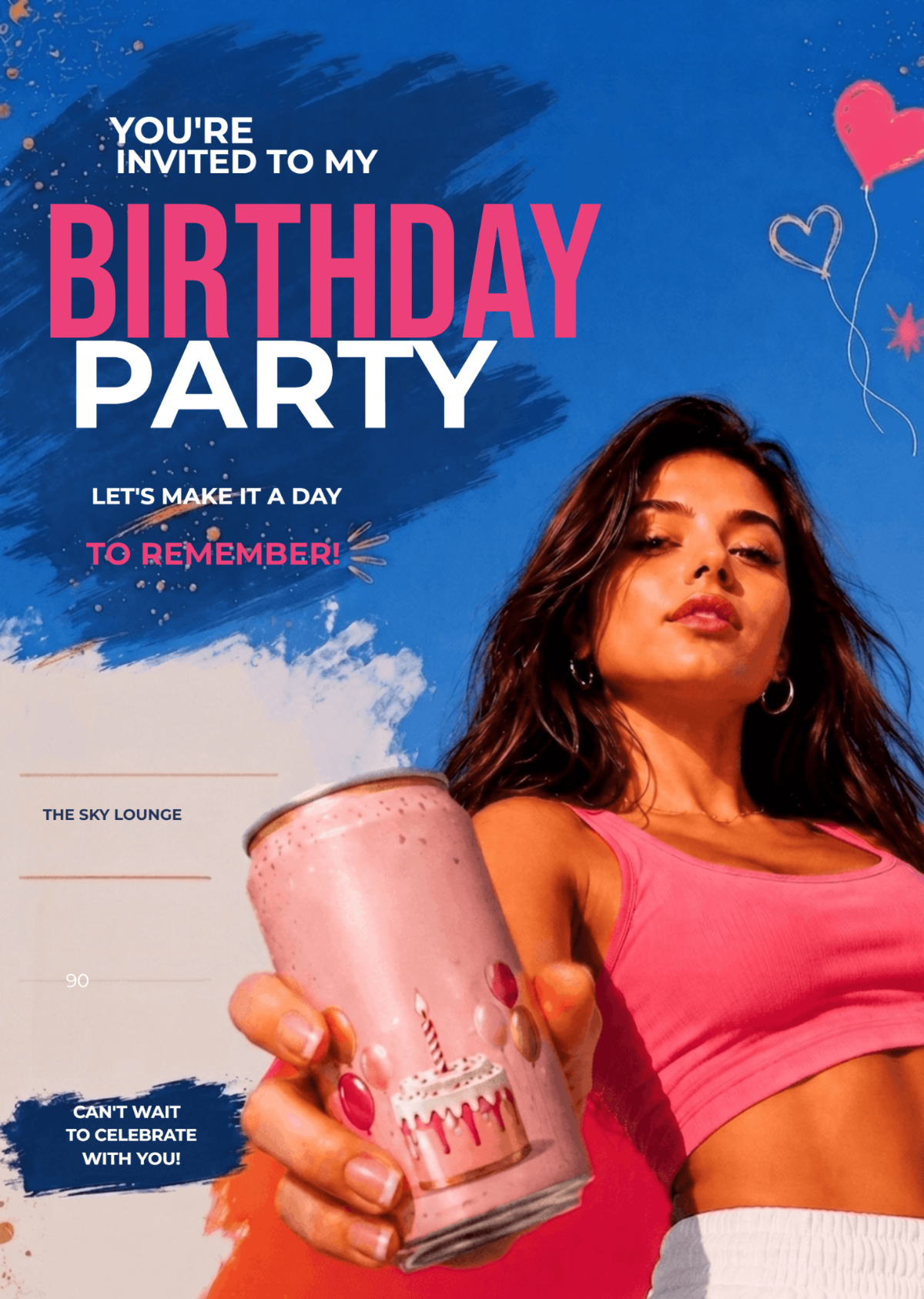 Birthday Cheers Pink Can Invitation Template