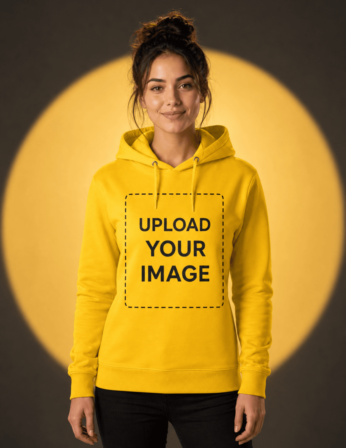 Free Woman Posing in a Spotlight with a Hoodie Mockup Template to Edit Online