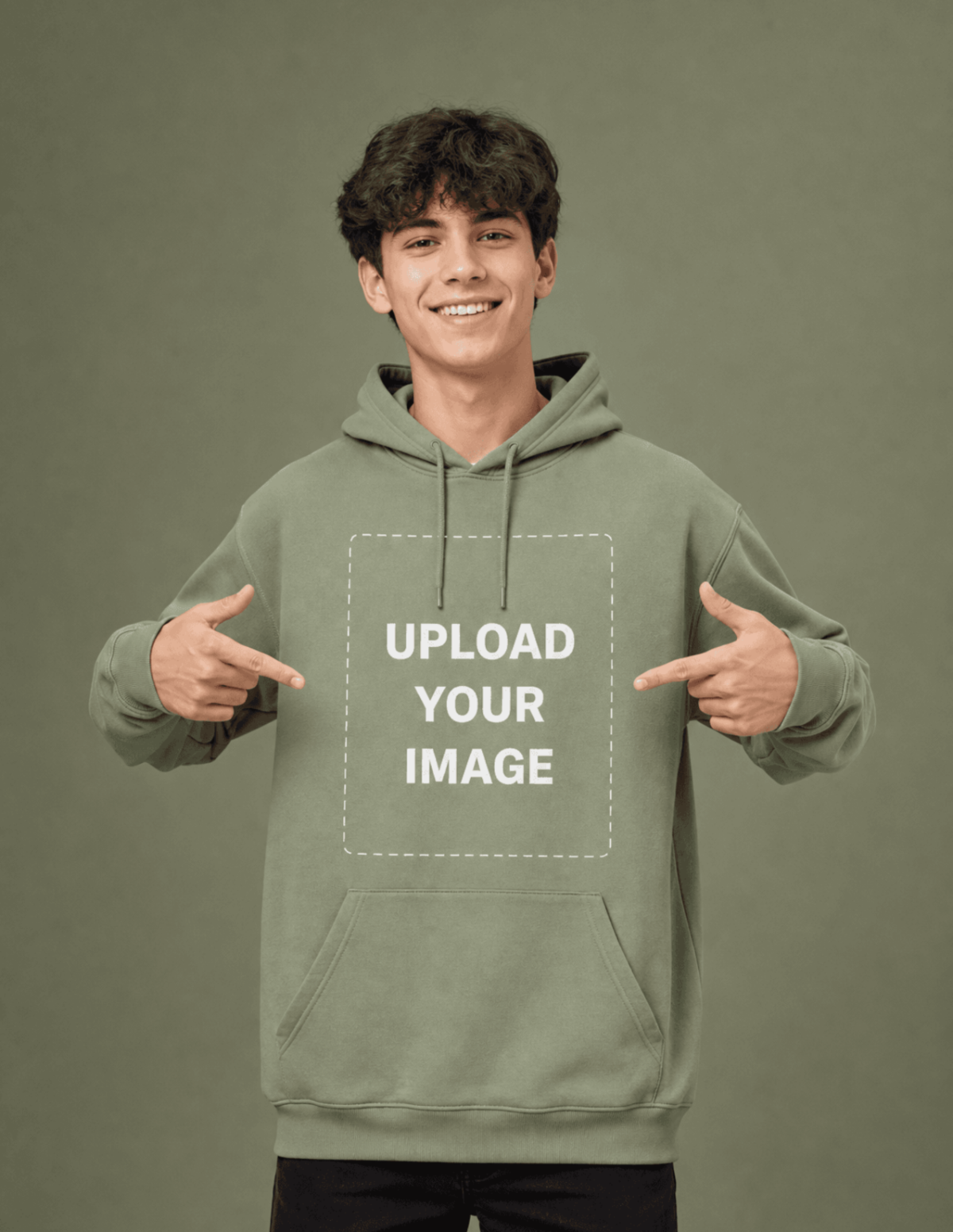 Free Man Wearing a Hoodie in a Monochromatic Studio Mockup Template to Edit Online
