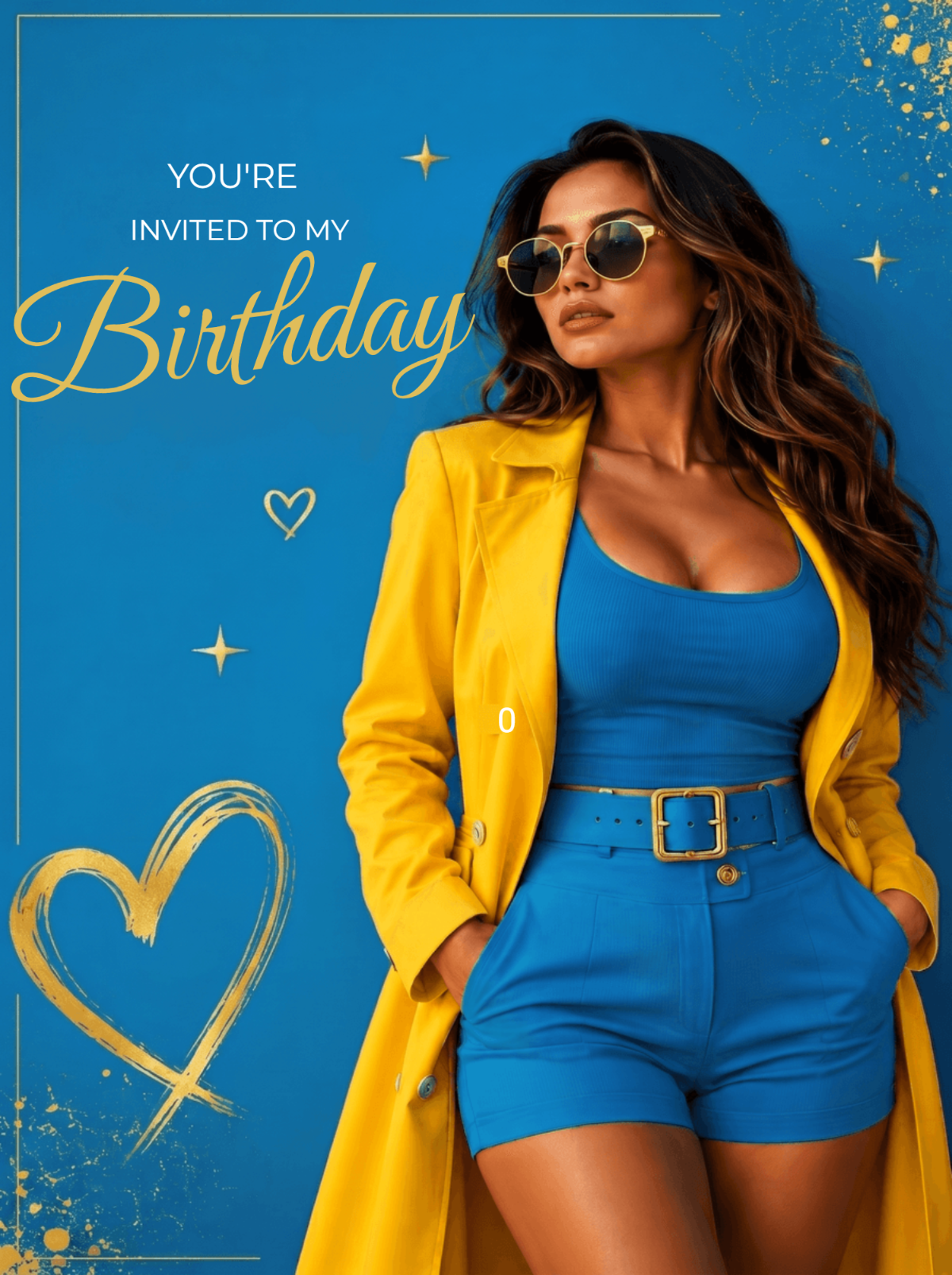 Electric Blue Golden Glam Birthday Invitation