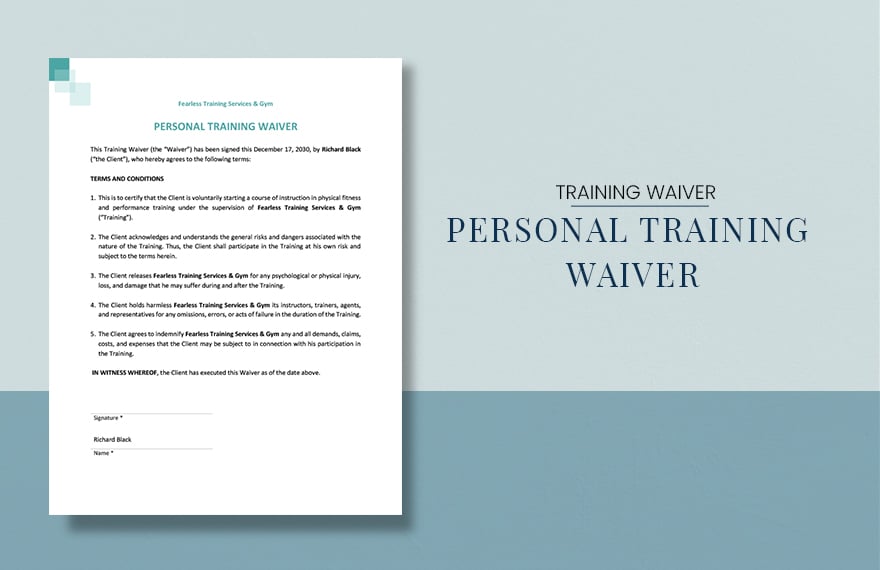 Personal Training Waiver Template