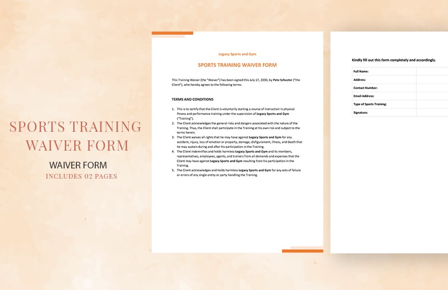 Sports Training Waiver Form Template