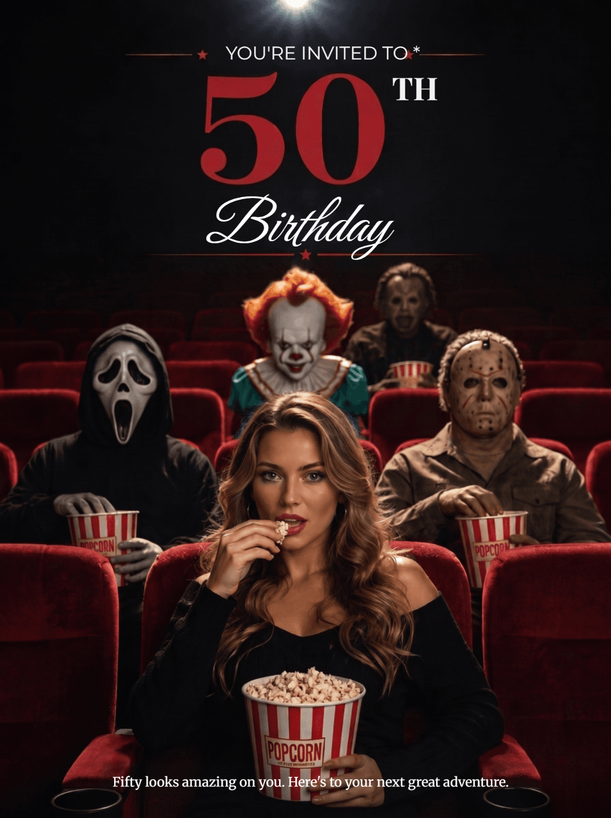 Horror Movie Night 50th Birthday Invitation