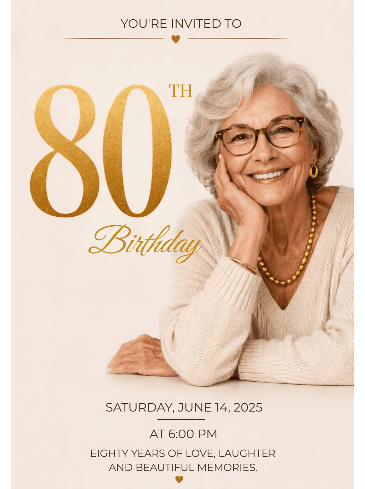 Rose Gold Elegance 80th Birthday Invitation