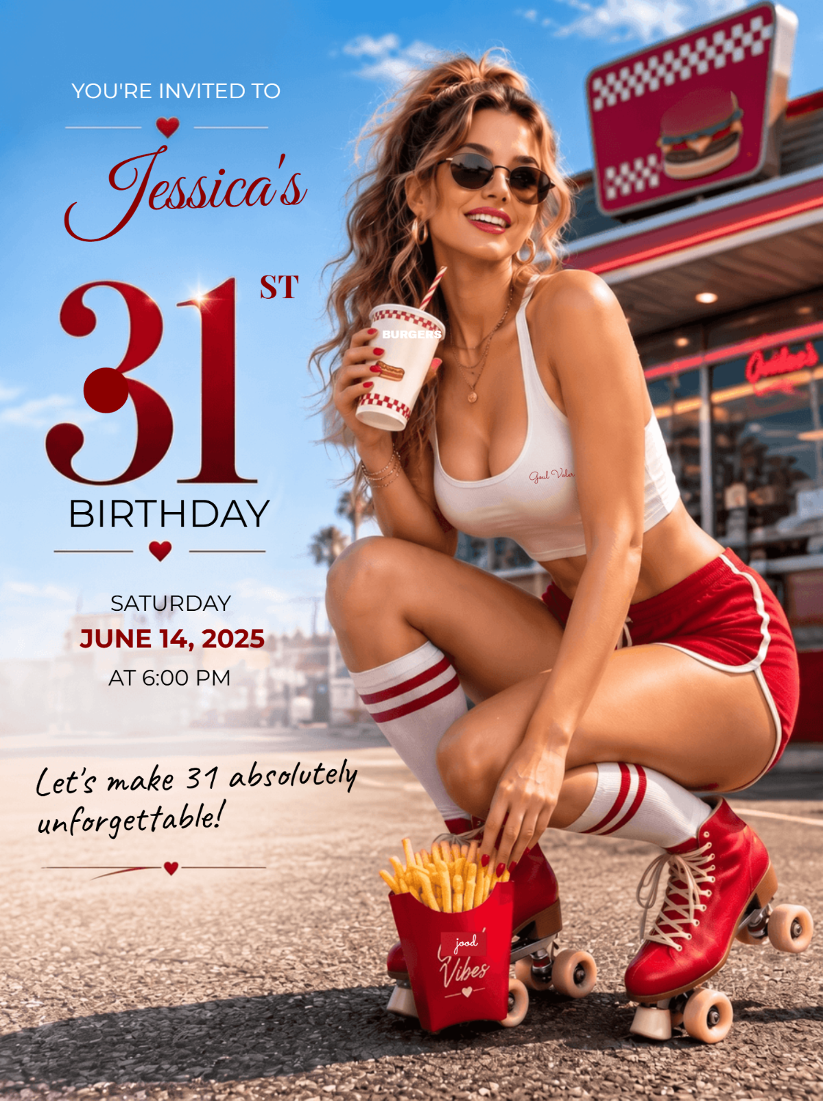 Retro Roller Diner 31st Birthday Invitation