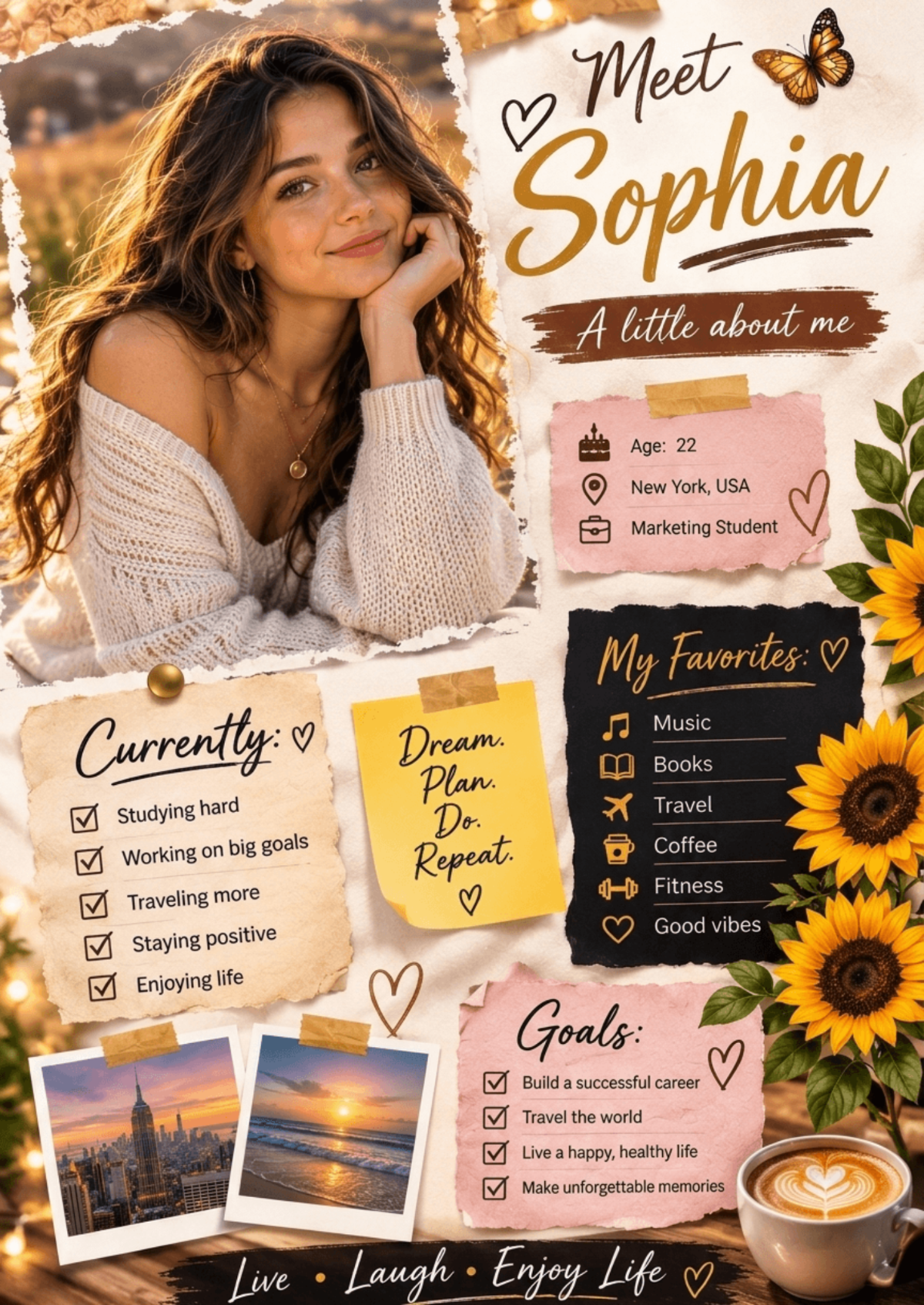 Meet Sophia Personal Profile Scrapbook Template