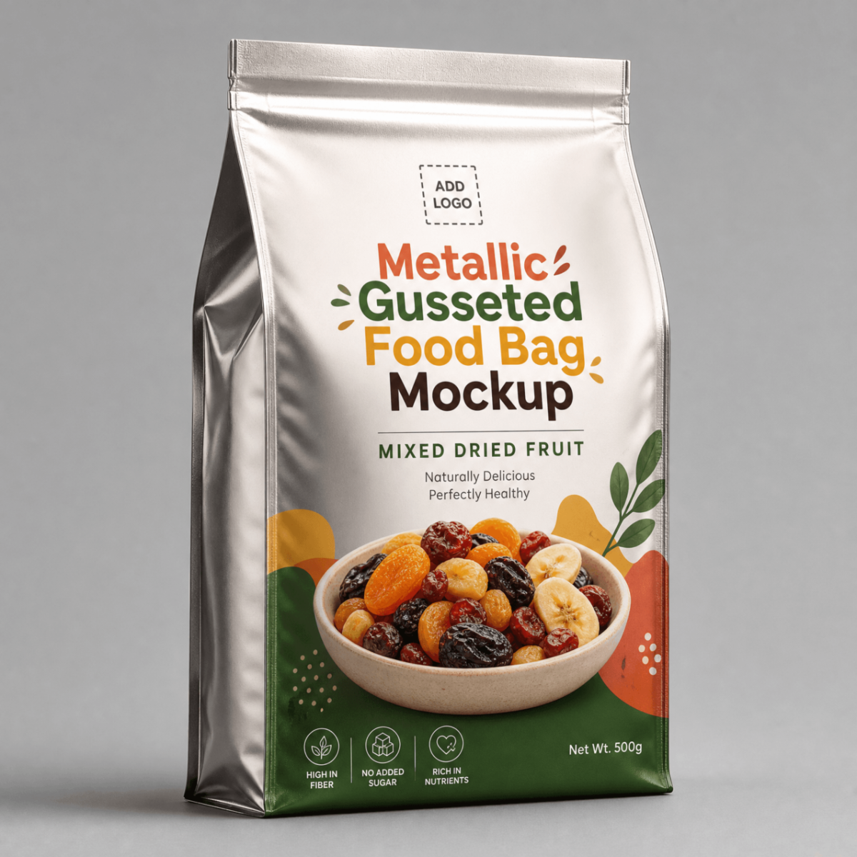 Free Metallic Gusseted Food Bag Mockup Template to Edit Online