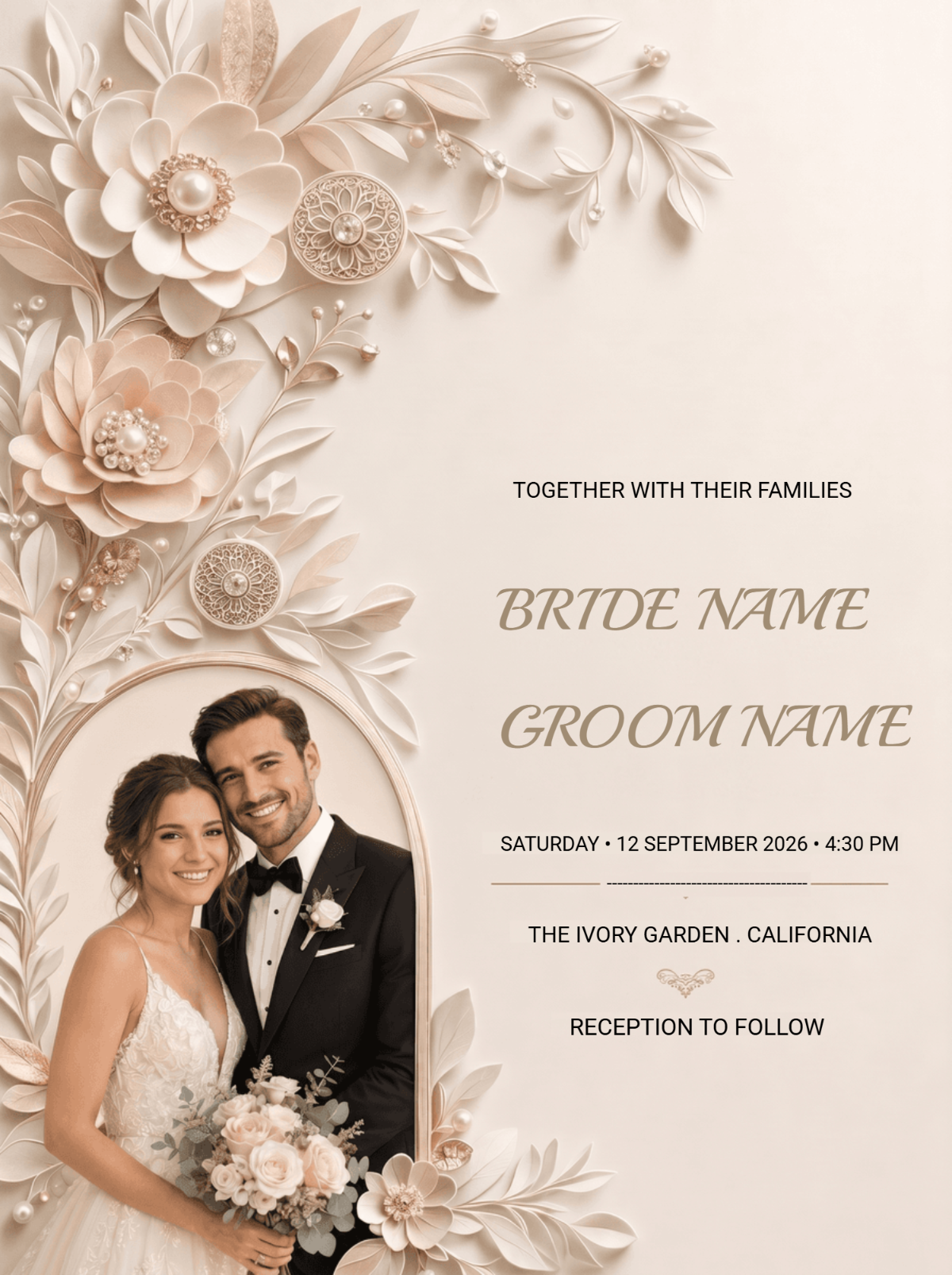 Elegant Ivory Floral Wedding Invitation Template Elegant Ivory Floral Wedding Invitation Template