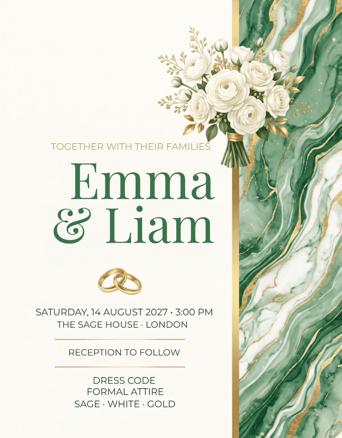 Elegant Sage Marble Wedding Invitation Template Elegant Sage Marble Wedding Invitation Template