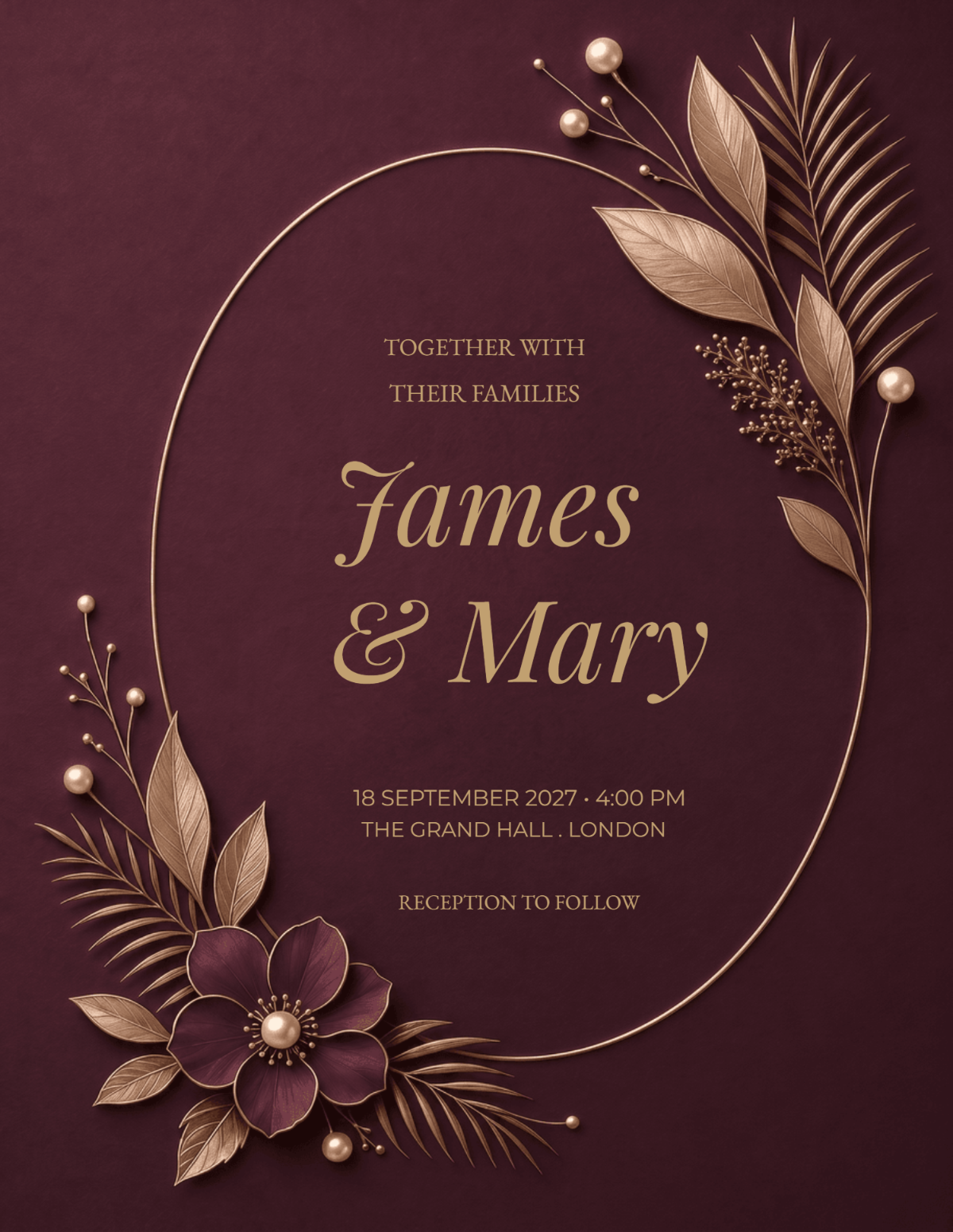 Luxury Burgundy Botanical Wedding Invitation Template Luxury Burgundy Botanical Wedding Invitation Template