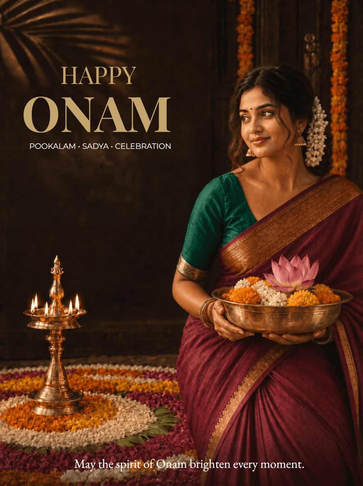 Maroon Saree Happy Onam Portrait Template Maroon Saree Happy Onam Portrait Template